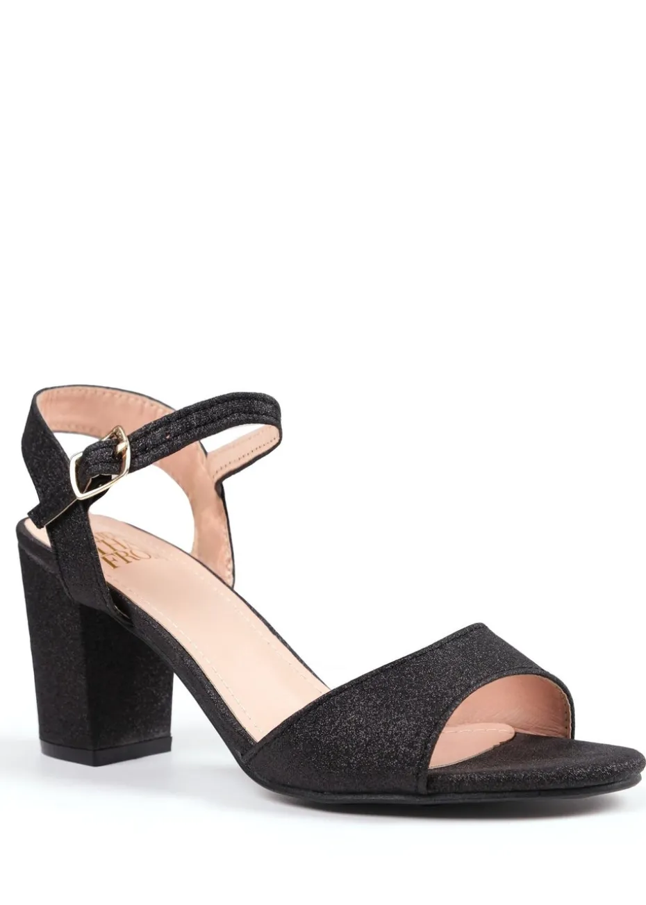 Where's That From Black Glitter Paityn Low Block Heel Sandals