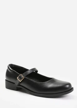 Where's That From Black Kingston Buckle Detail Low Heel Loafers