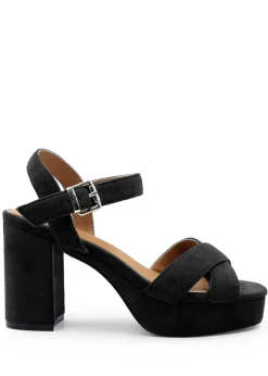 Where's That From Black Marcia Wide Fit Suede Platform Heels
