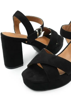 Where's That From Black Marcia Wide Fit Suede Platform Heels