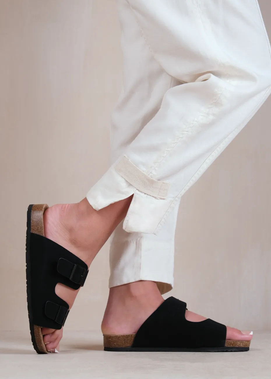 Where's That From Black Nubuck Willow Flat Sandals