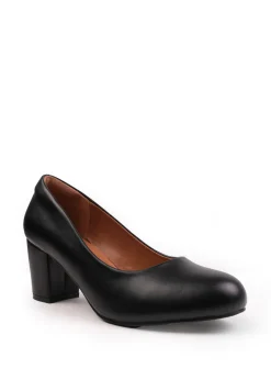 Where's That From Black PU Melrose Block Heel Court Shoes