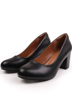 Where's That From Black PU Melrose Block Heel Court Shoes