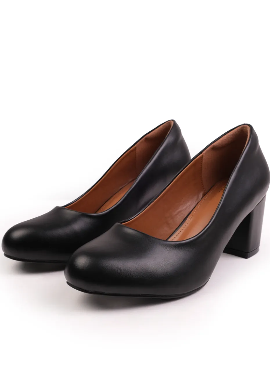 Where's That From Black PU Melrose Block Heel Court Shoes