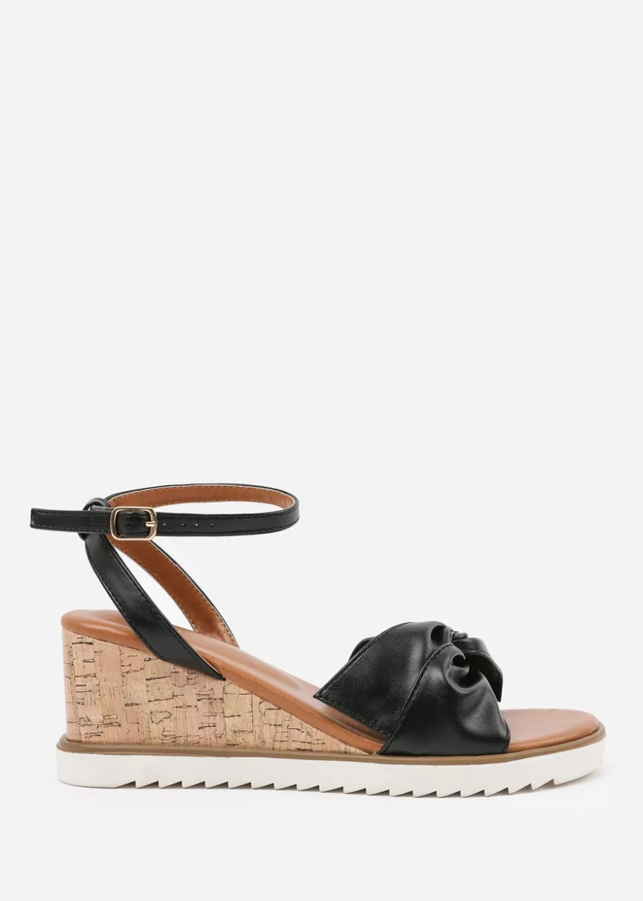 Where's That From Black PU Katara Knot Detail Wedge Shoes