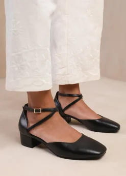 Where's That From Black Peru  Low Ankle Strap Block Heels