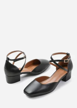 Where's That From Black Peru  Low Ankle Strap Block Heels