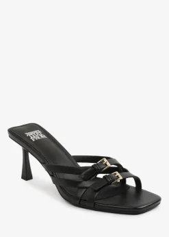 Where's That From Black PU Ariela Cross-Over Buckle Details Strap Heel