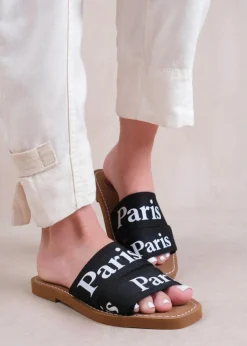 Where's That From Black Pu Cobra Flat Sandals