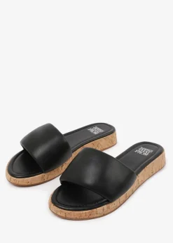 Where's That From Black PU Julia Flatform Sliders Sandal