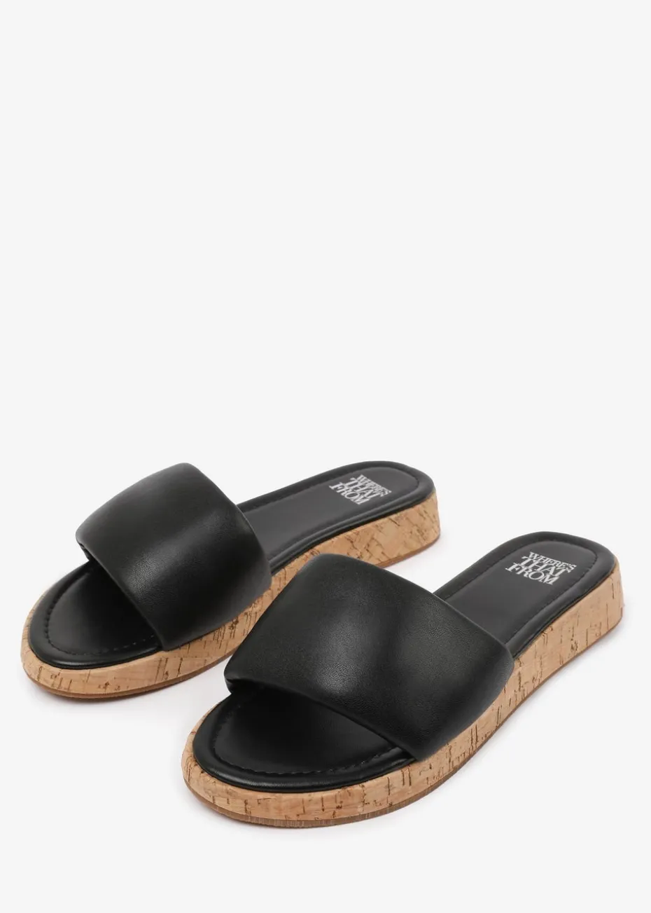 Where's That From Black PU Julia Flatform Sliders Sandal