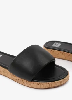Where's That From Black PU Julia Flatform Sliders Sandal