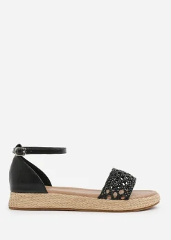 Where's That From Black PU Shia Braided Strap Espadrille Flatform