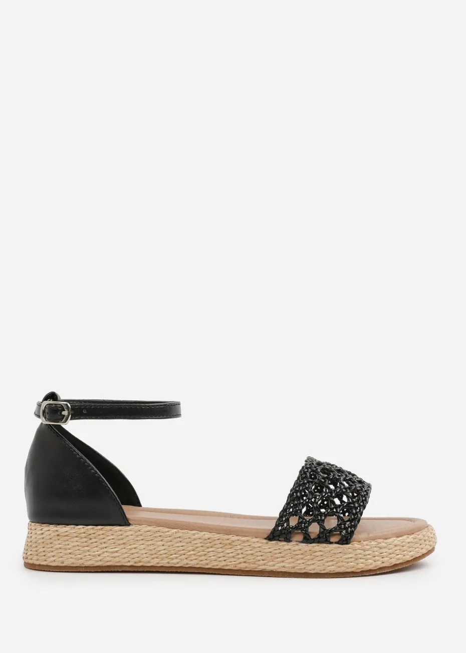 Where's That From Black PU Shia Braided Strap Espadrille Flatform