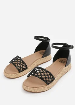 Where's That From Black PU Shia Braided Strap Espadrille Flatform