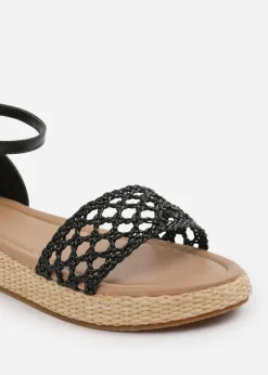 Where's That From Black PU Shia Braided Strap Espadrille Flatform