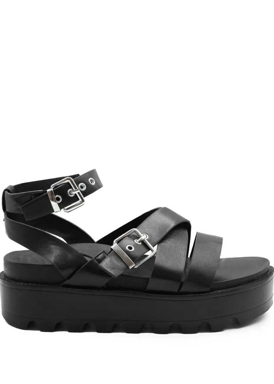 Where's That From Black Pu Layla Buckle Strap Platform Sandals