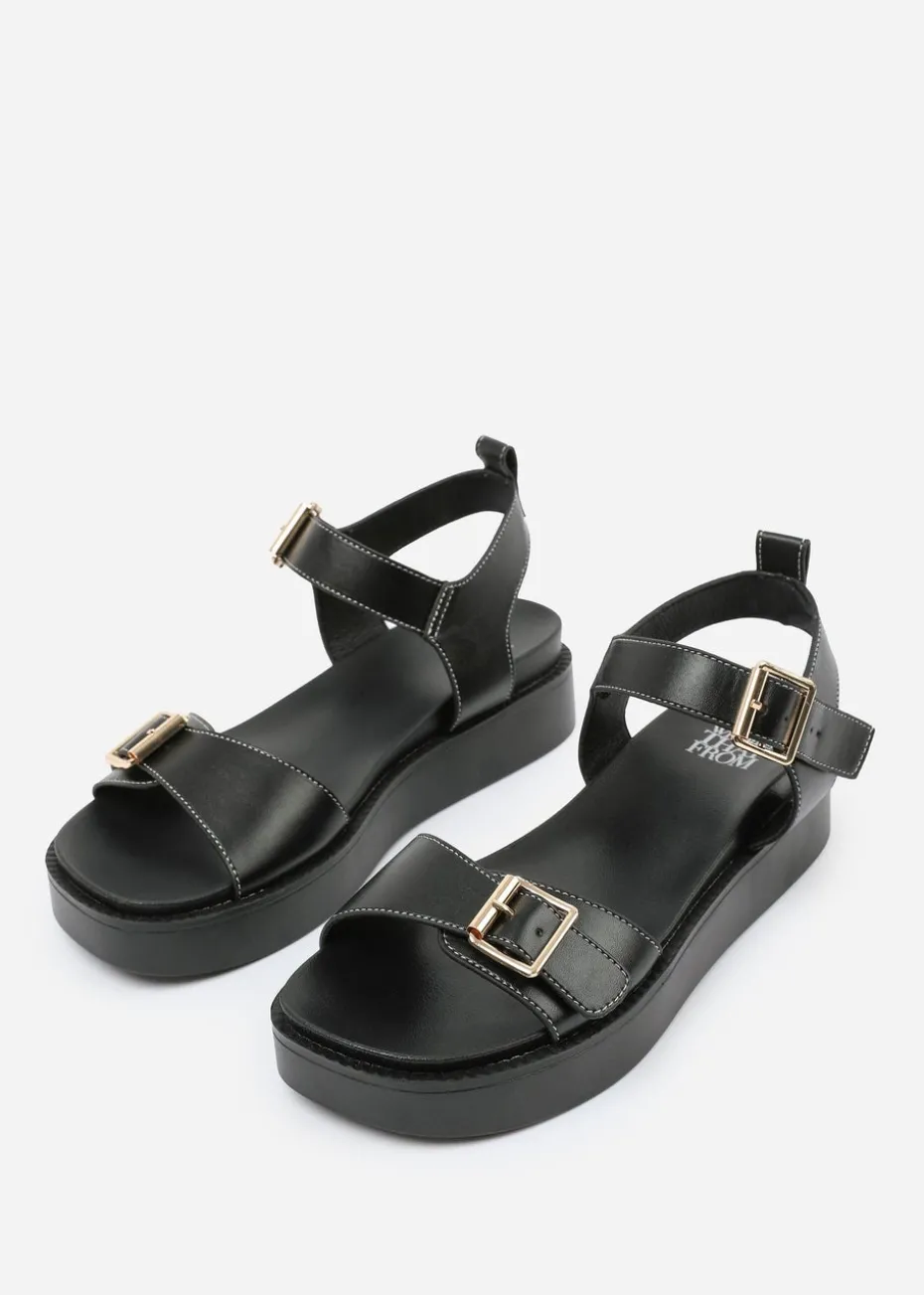 Where's That From Black PU Isabel Double-Buckle-Strap Platform Sandals