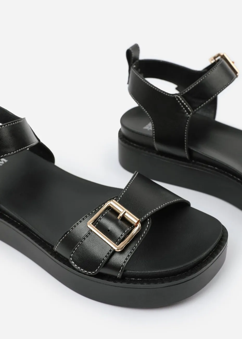 Where's That From Black PU Isabel Double-Buckle-Strap Platform Sandals