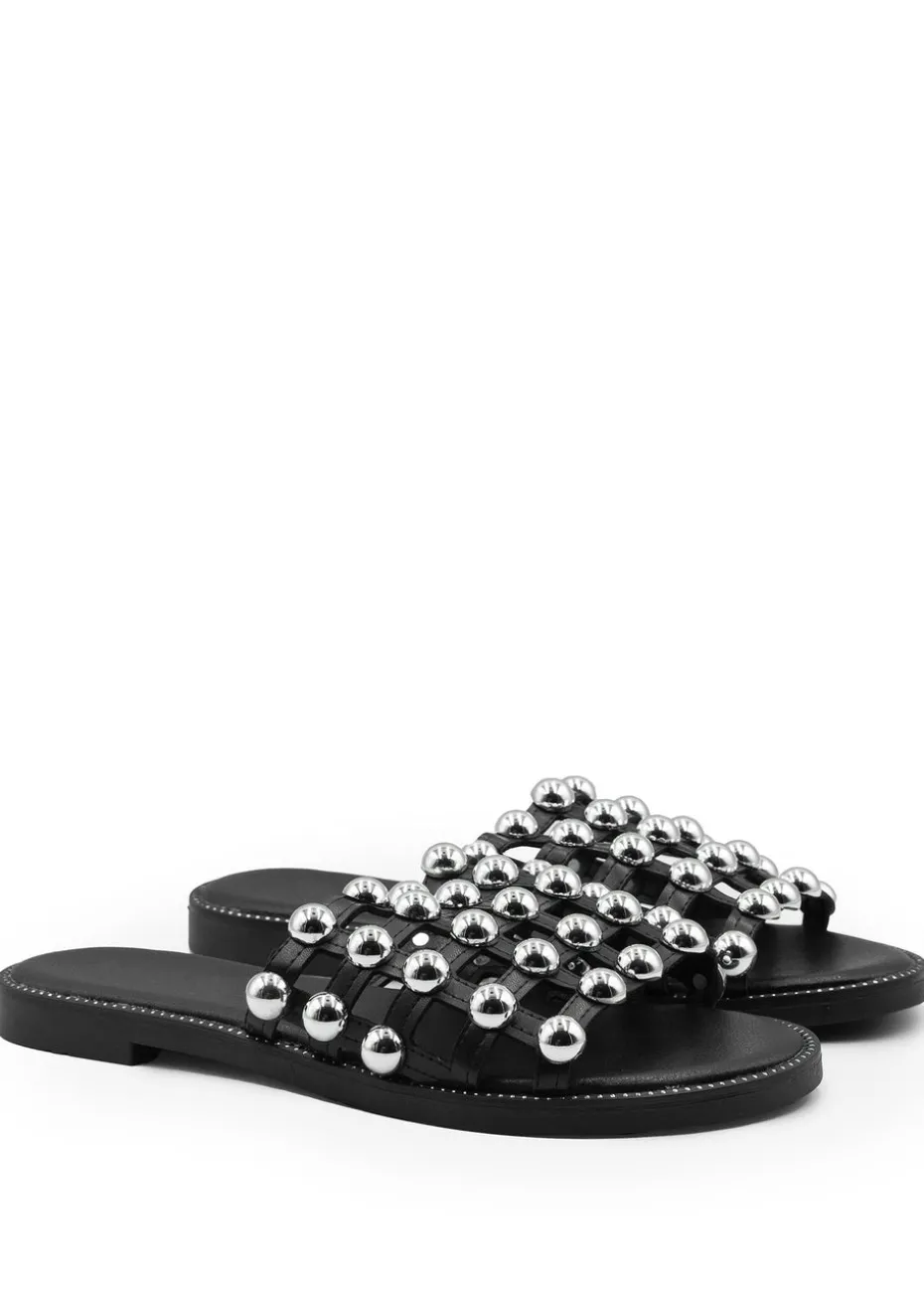 Where's That From Black Pu Kelly Sliders With Studded Detailing