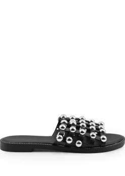 Where's That From Black Pu Kelly Sliders With Studded Detailing