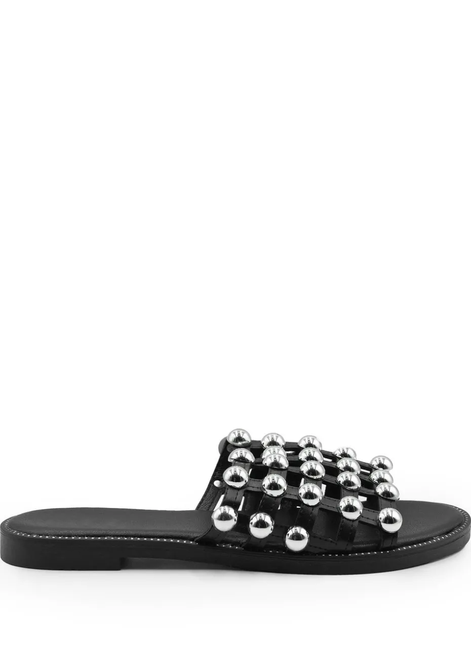 Where's That From Black Pu Kelly Sliders With Studded Detailing