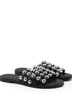Where's That From Black Pu Kelly Sliders With Studded Detailing