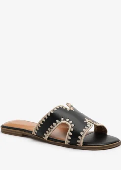 Where's That From Black PU Nyomi Cut-Out strap Flat Sandals