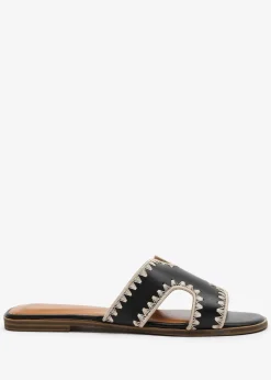 Where's That From Black PU Nyomi Cut-Out strap Flat Sandals