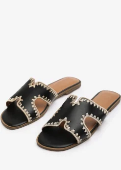 Where's That From Black PU Nyomi Cut-Out strap Flat Sandals