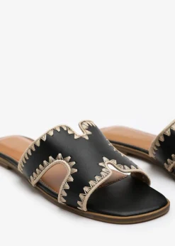 Where's That From Black PU Nyomi Cut-Out strap Flat Sandals