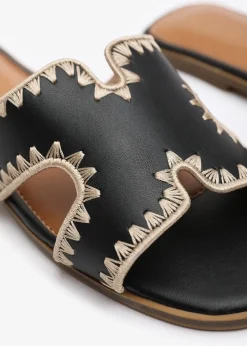 Where's That From Black PU Nyomi Cut-Out strap Flat Sandals