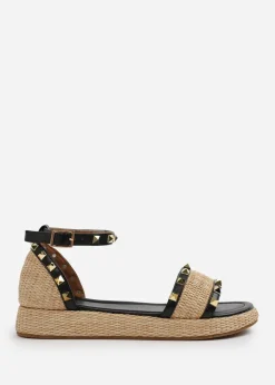 Where's That From Black PU Aviva Studded Gladiator Espadrille Flatform