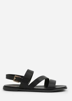 Where's That From Black PU Nessa Flat Sandals