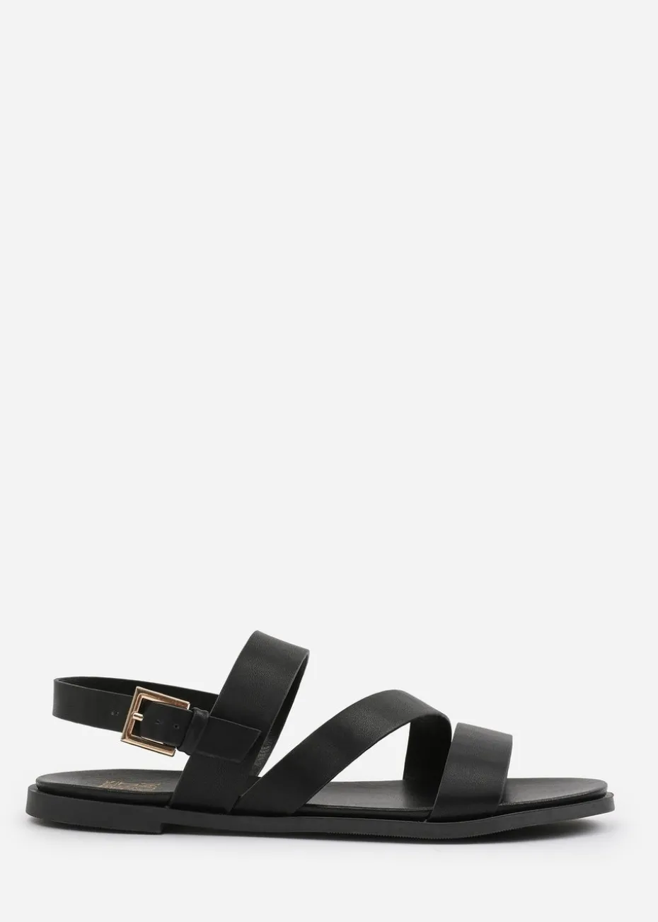 Where's That From Black PU Nessa Flat Sandals