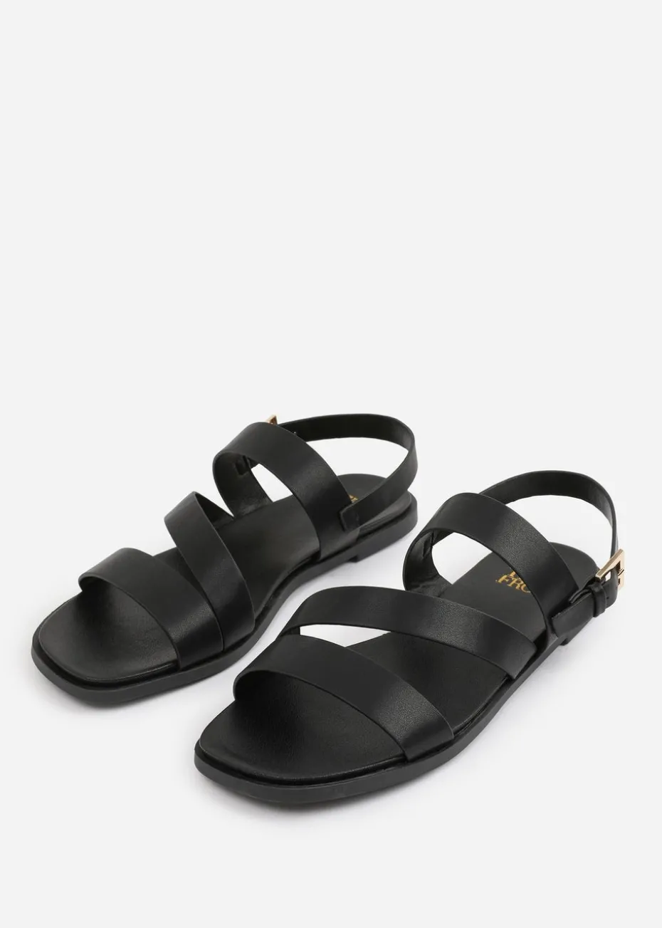 Where's That From Black PU Nessa Flat Sandals