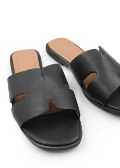 Where's That From Black Pu Mae Strapped Slider Sandals