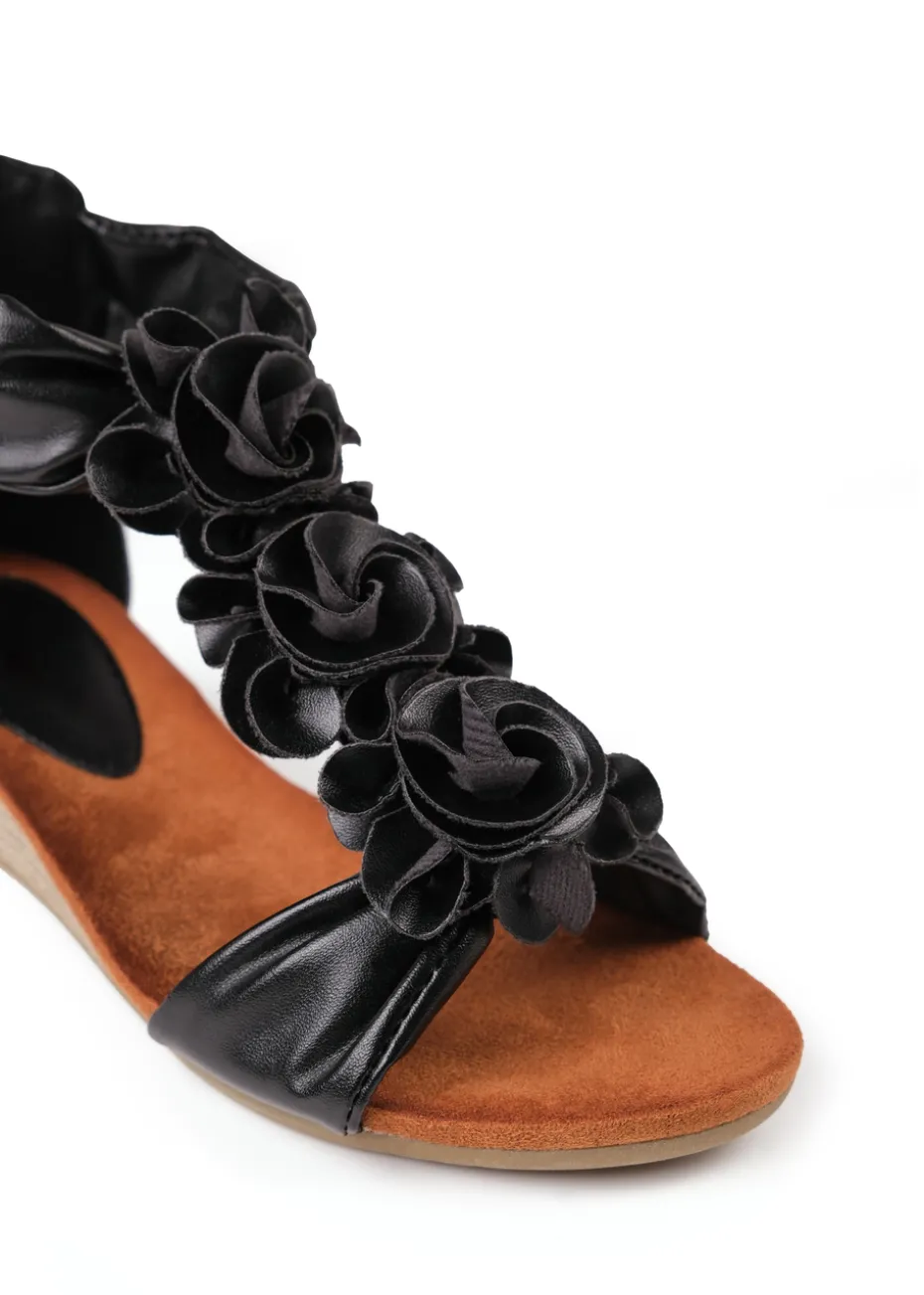 Where's That From Black Pu Abilene Low Wedge Heel Sandals