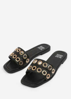 Where's That From Black PU Bonnie Flatform Sandal