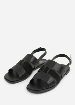 Where's That From Black PU Uma Flat Sandals