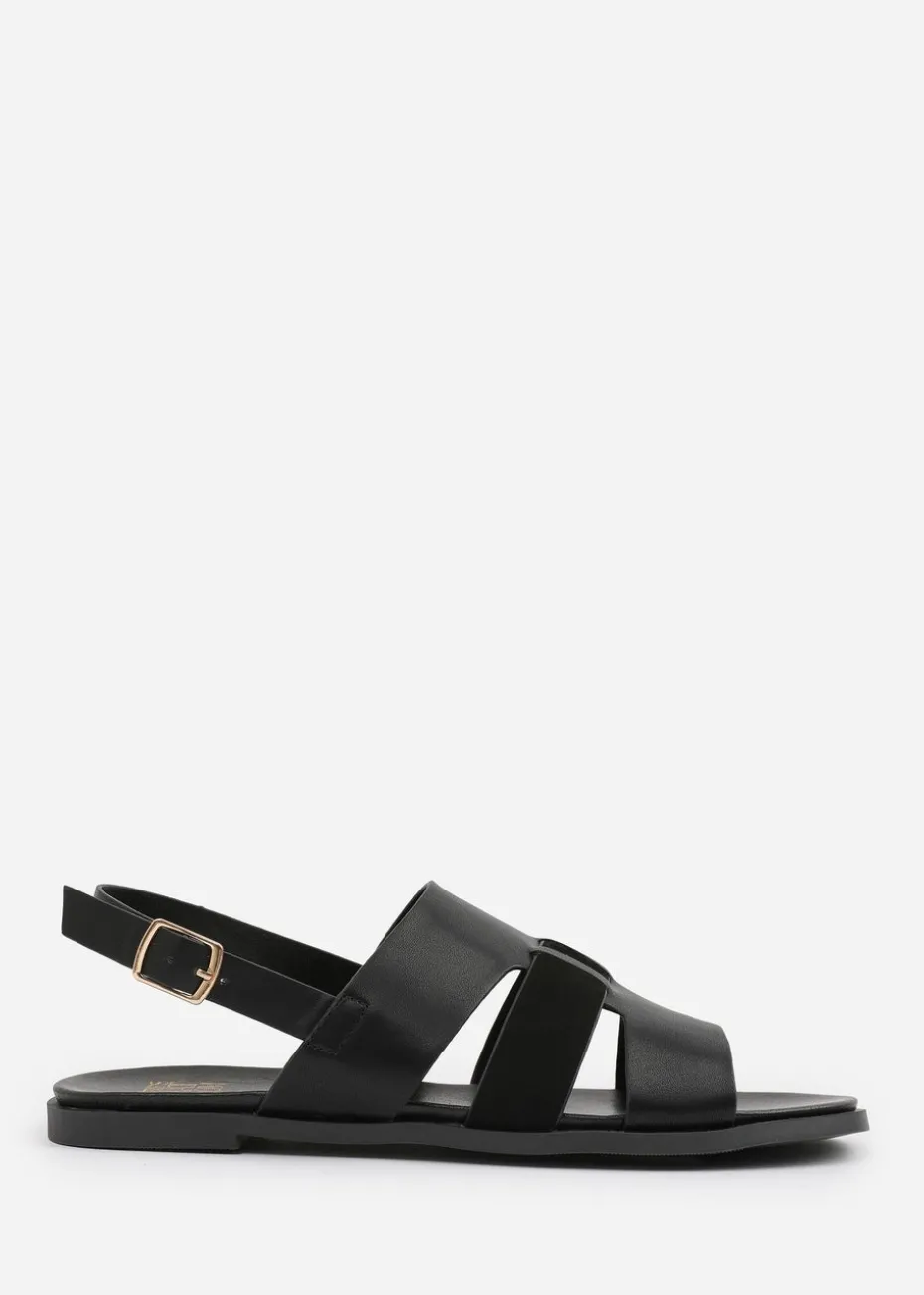 Where's That From Black PU Uma Flat Sandals