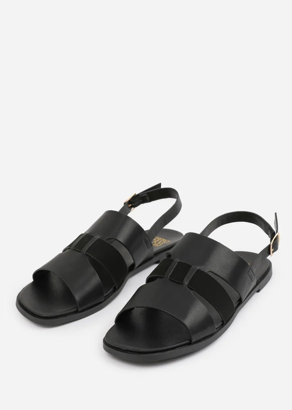 Where's That From Black PU Uma Flat Sandals