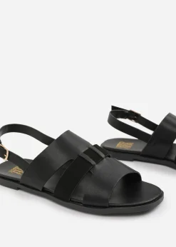 Where's That From Black PU Uma Flat Sandals