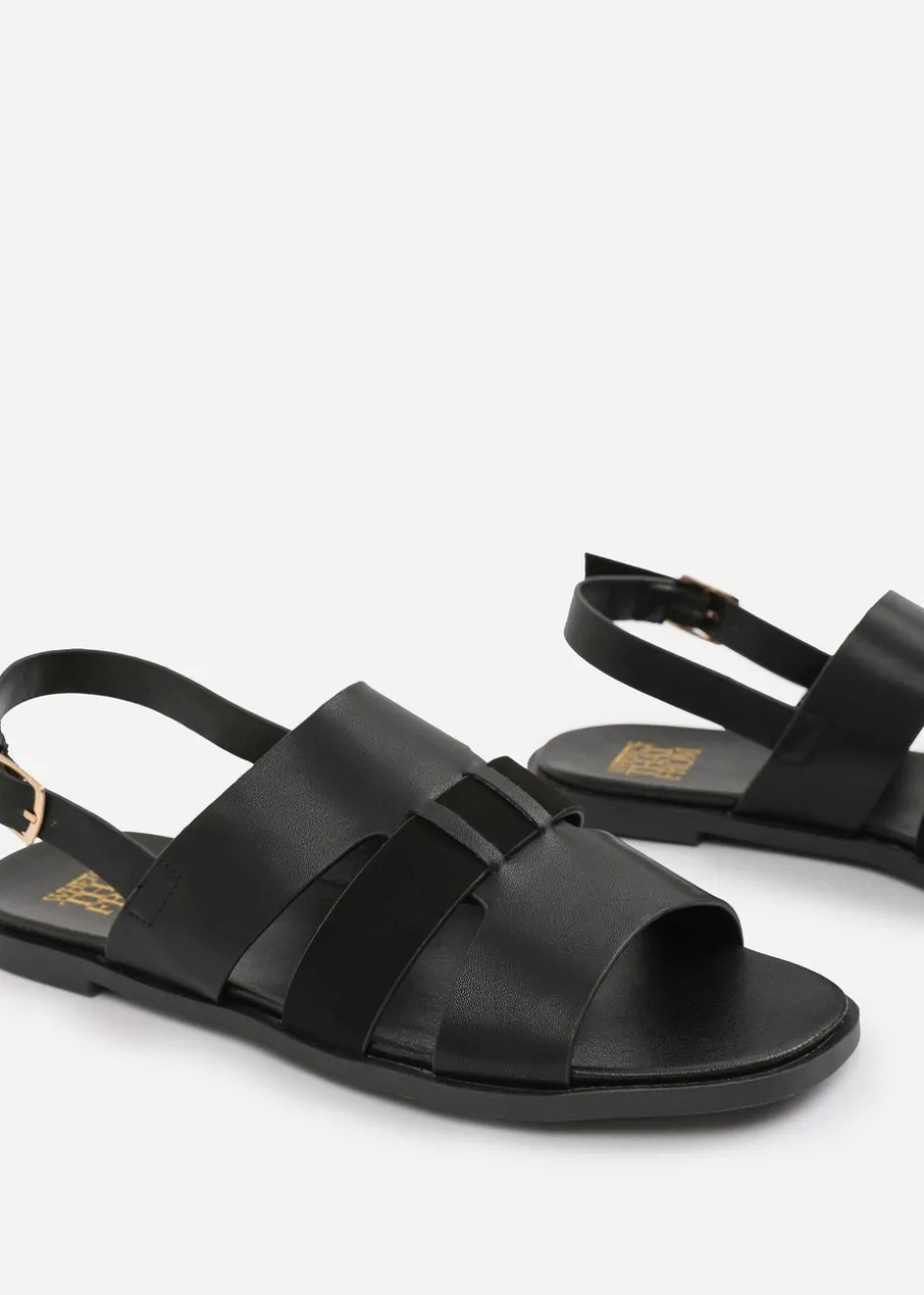 Where's That From Black PU Uma Flat Sandals