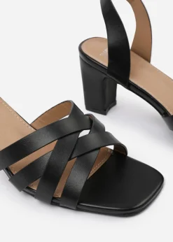 Where's That From Black PU Caity Wide-Fit Triple Link-Chain Detail Sandals