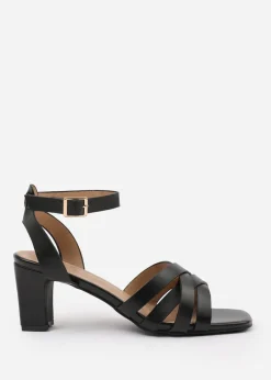 Where's That From Black PU Caity Wide-Fit Triple Link-Chain Detail Sandals
