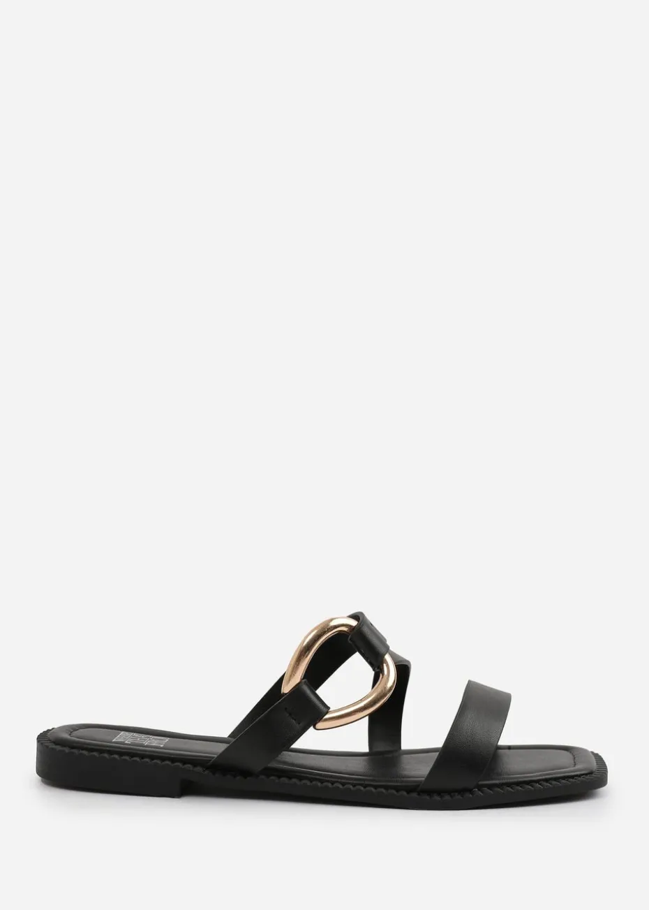 Where's That From Black PU Jaime Flatform Sandal