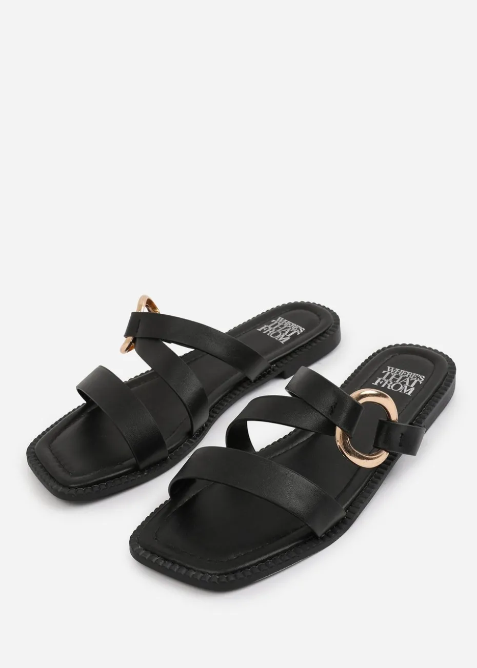 Where's That From Black PU Jaime Flatform Sandal