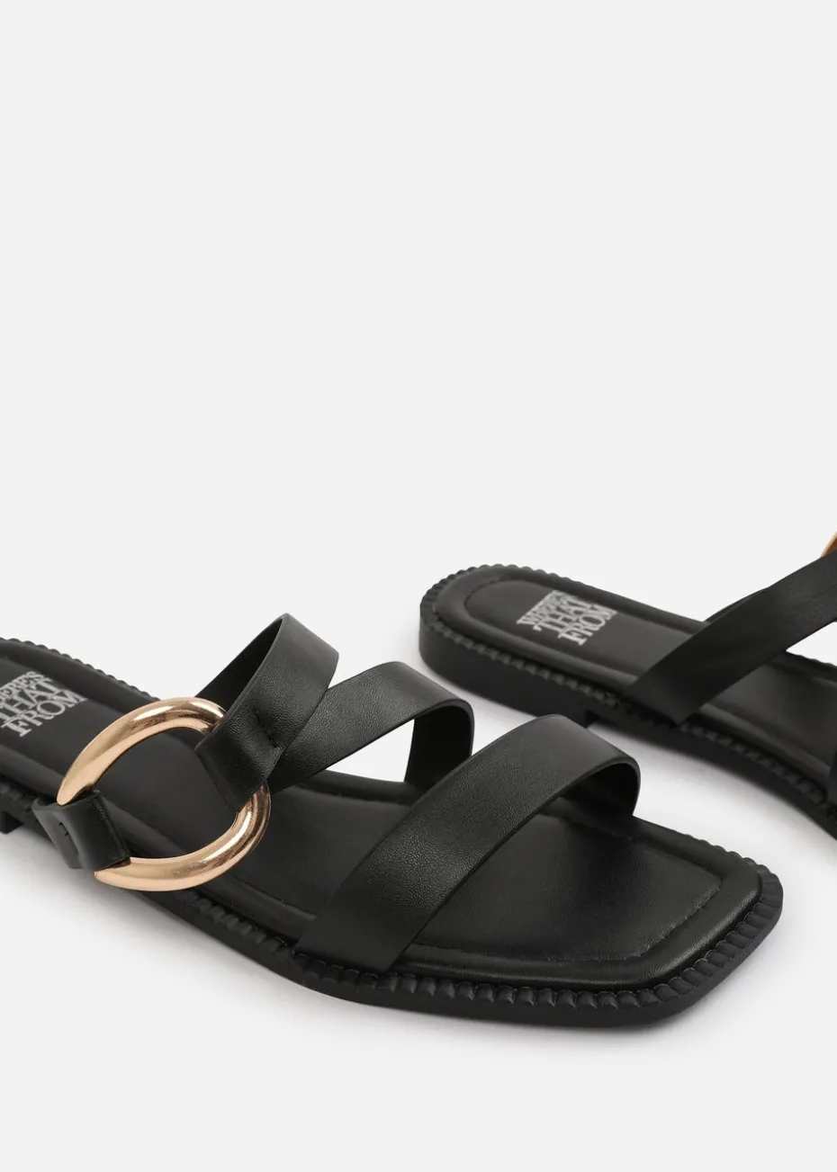 Where's That From Black PU Jaime Flatform Sandal