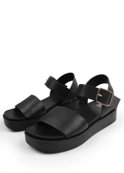 Where's That From Black Phoenix Wide Fit PU Flat Sandals